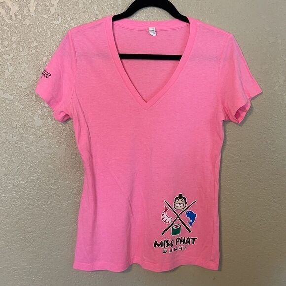 Miso Phat Maui sushi neon pink V neck shirt size M - Picture 2 of 4
